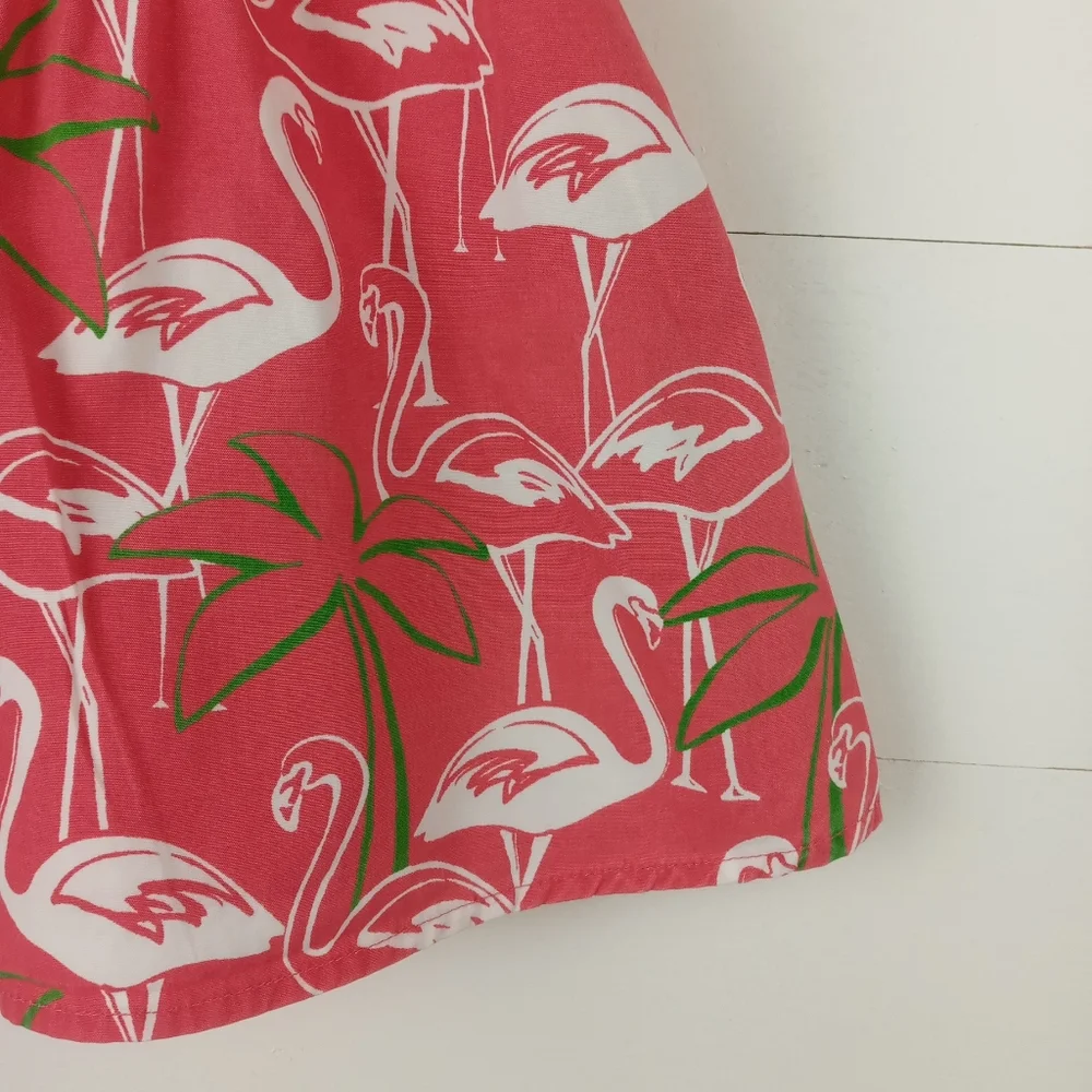 Gymboree girls size 3 pink with white and green flamingo top elastic and pleated